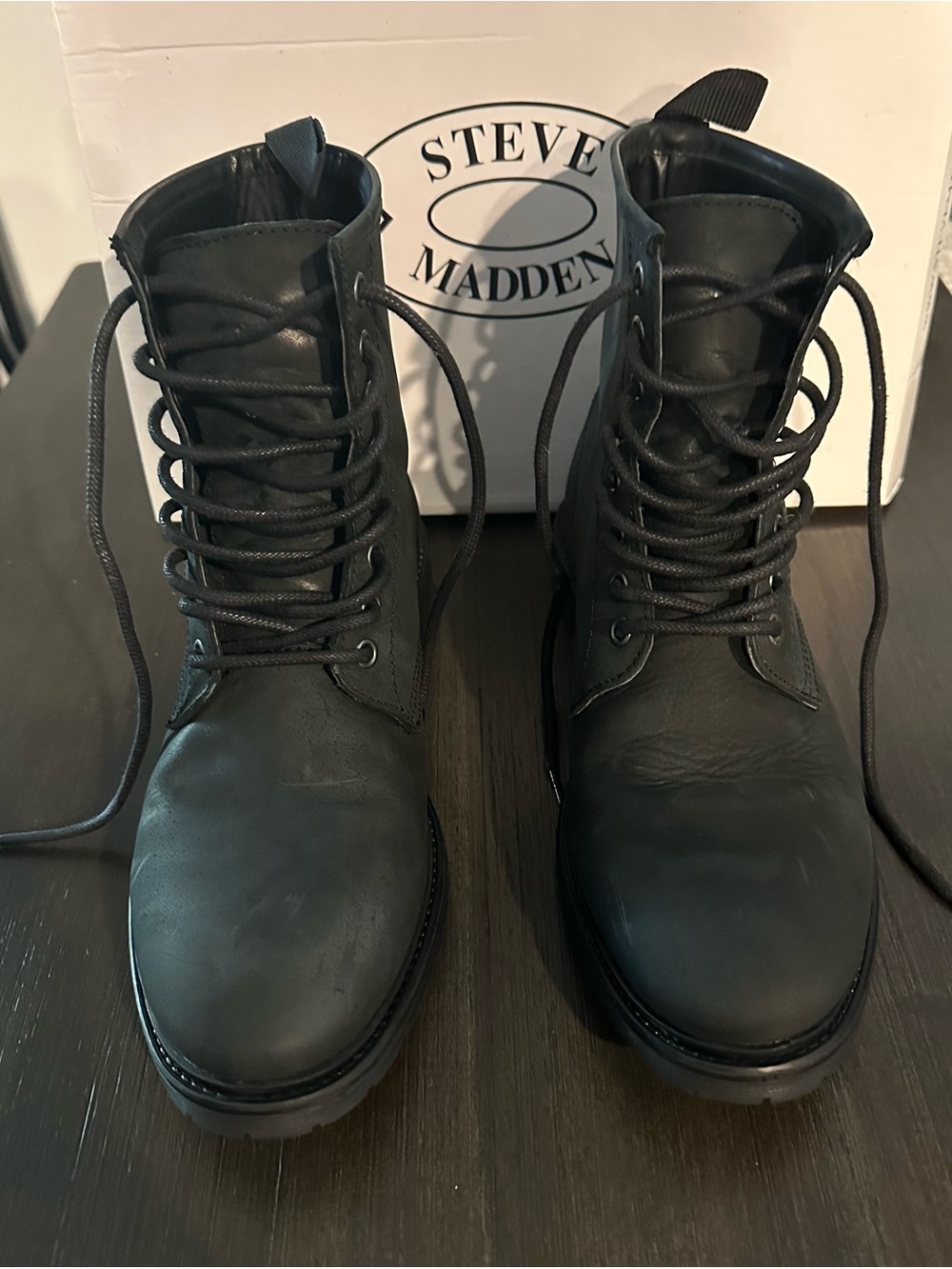 Steve Madden Black Men's Lace-Up Combat Boots Size 9